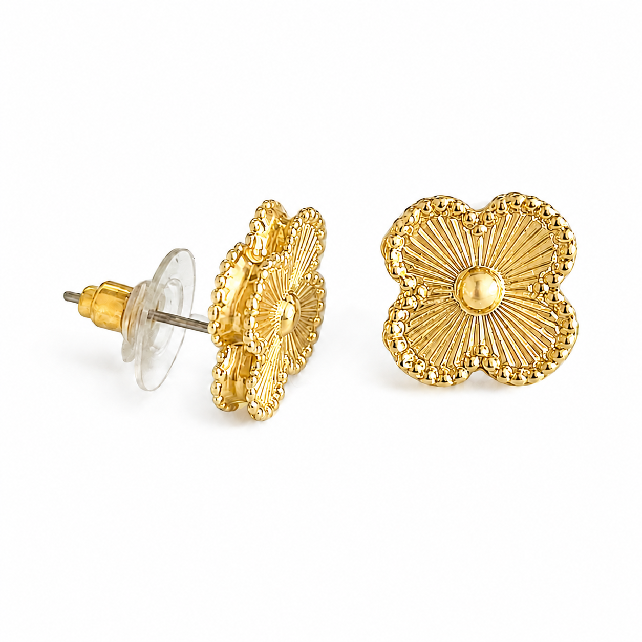 Gold Four-Leaf Clover Stud Earrings