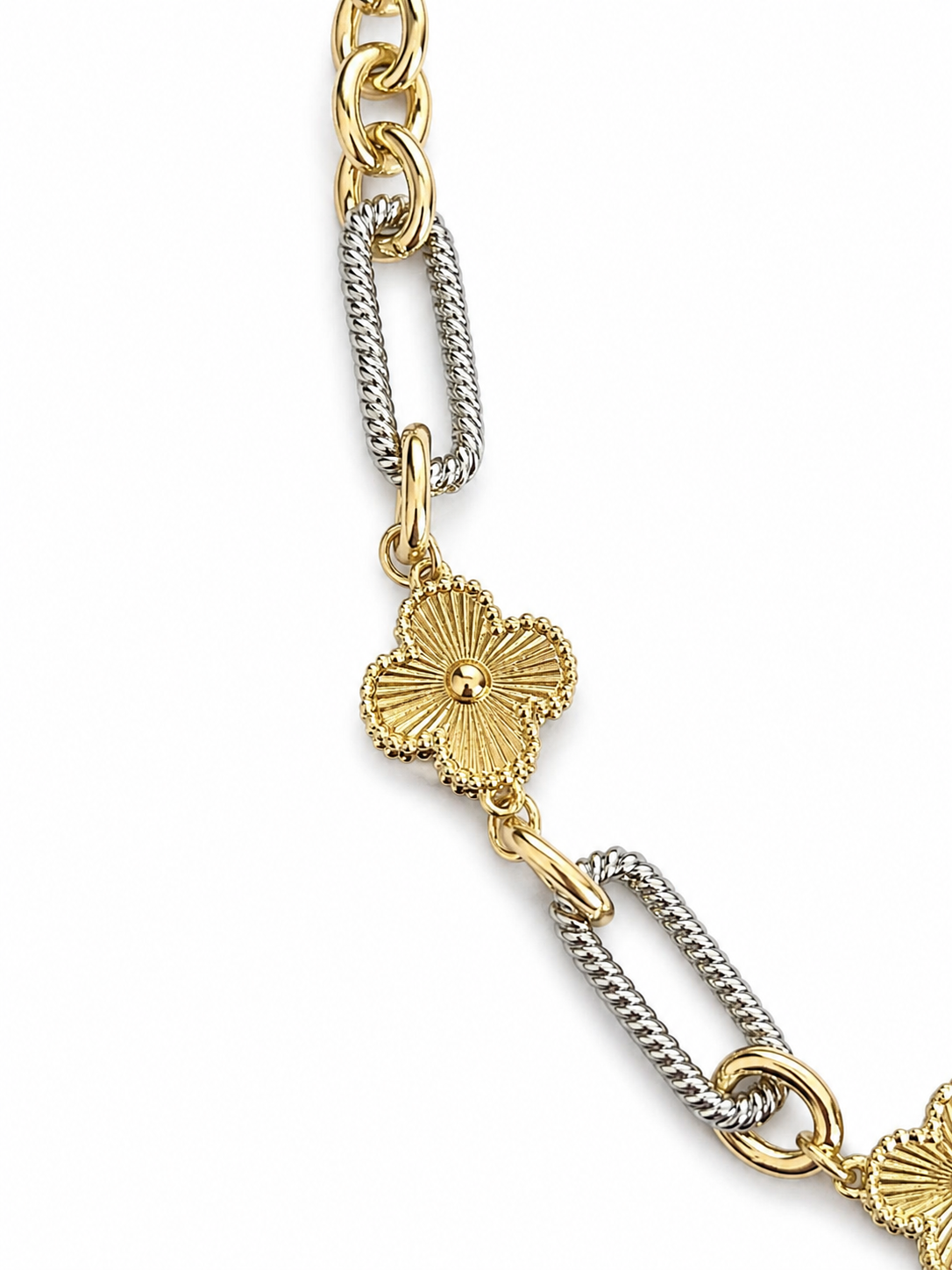 Two-Tone Clover Link Statement Necklace