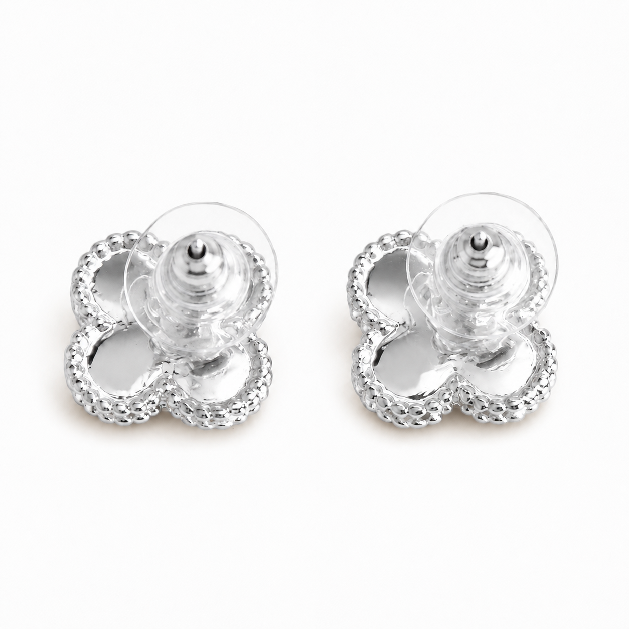 Silver Four-Leaf Clover Stud Earrings