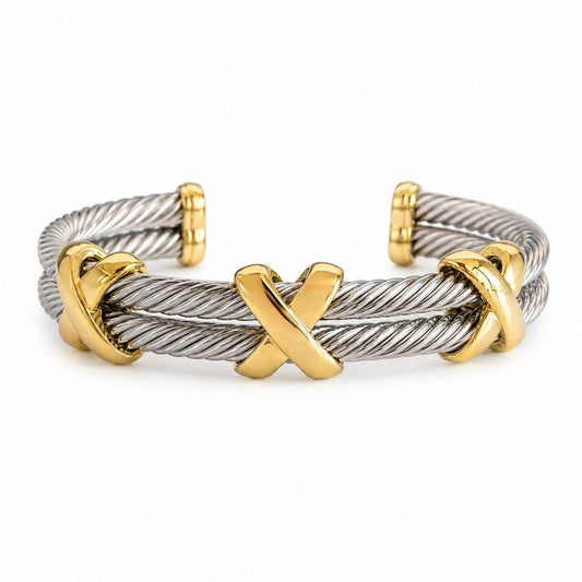 Two Tone Crisscross Twisted Cuff Bracelet