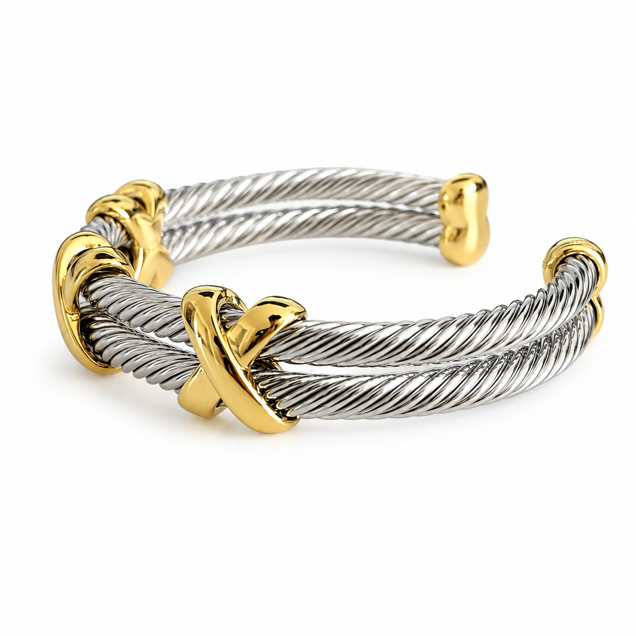 Two Tone Crisscross Twisted Cuff Bracelet
