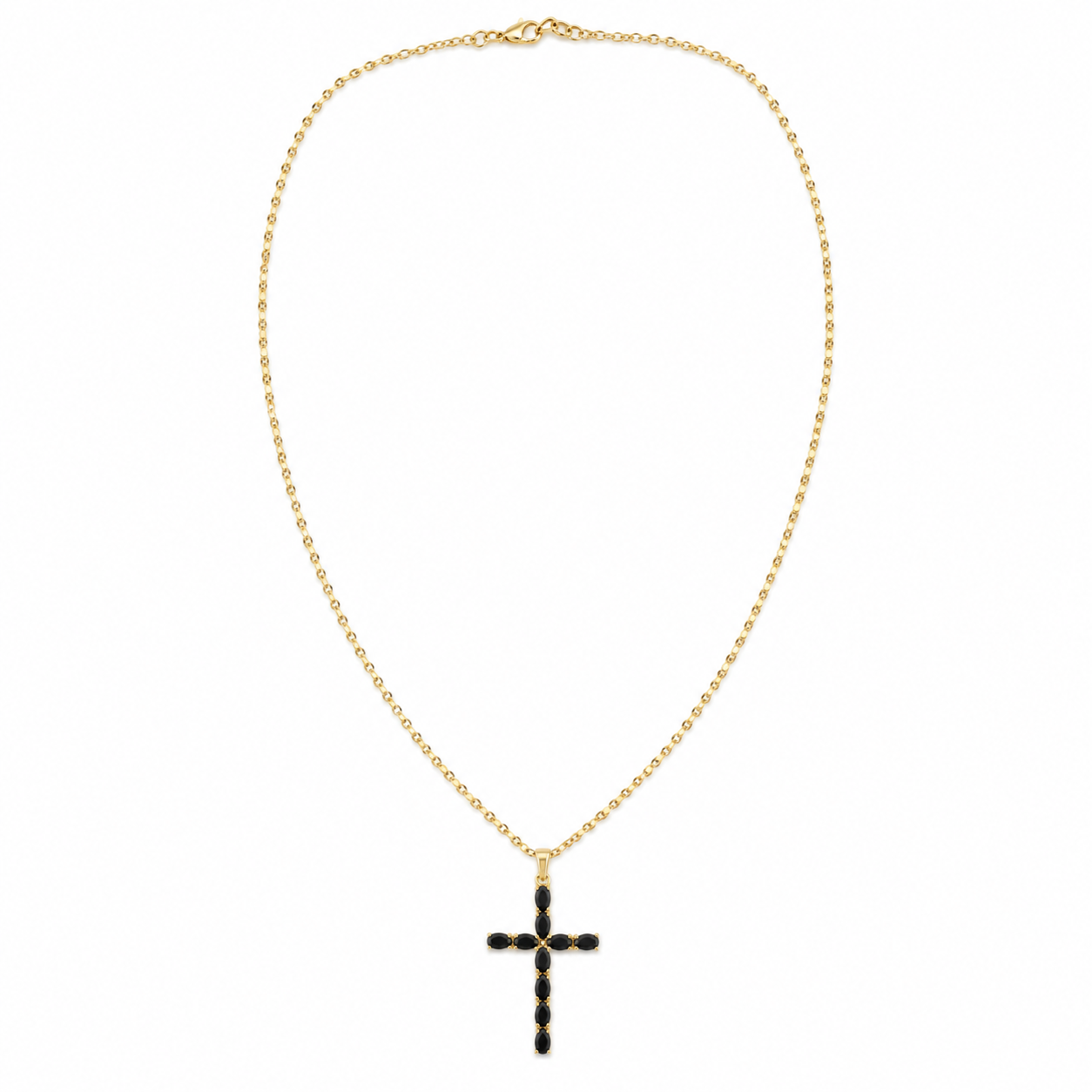 Gold Tone Midnight Teardrop Cross Pendant Necklace