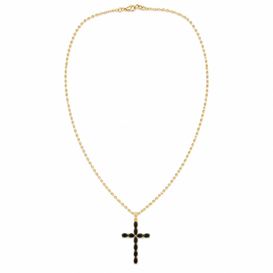 Gold Tone Midnight Teardrop Cross Pendant Necklace