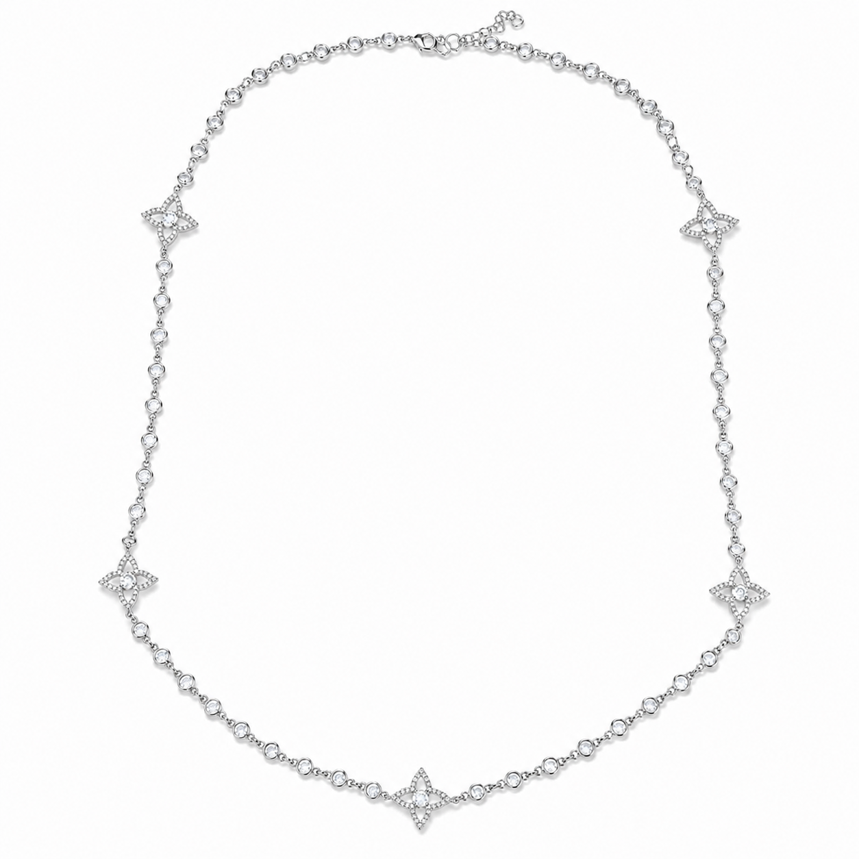 Silver Tone Starlight Clover Necklace