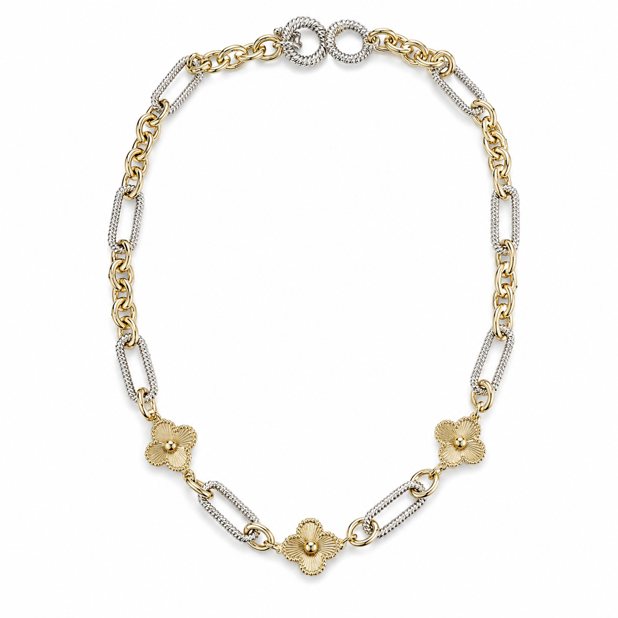 Two-Tone Clover Link Statement Necklace