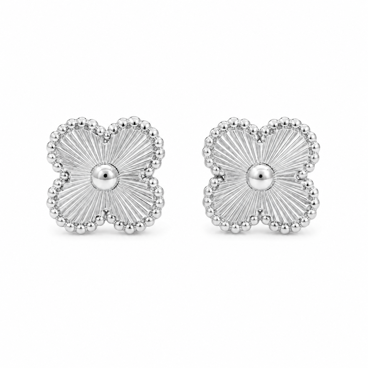 Silver Four-Leaf Clover Stud Earrings