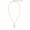 Gold Tone Cubic Zirconia Teardrop Cross Pendant Necklace