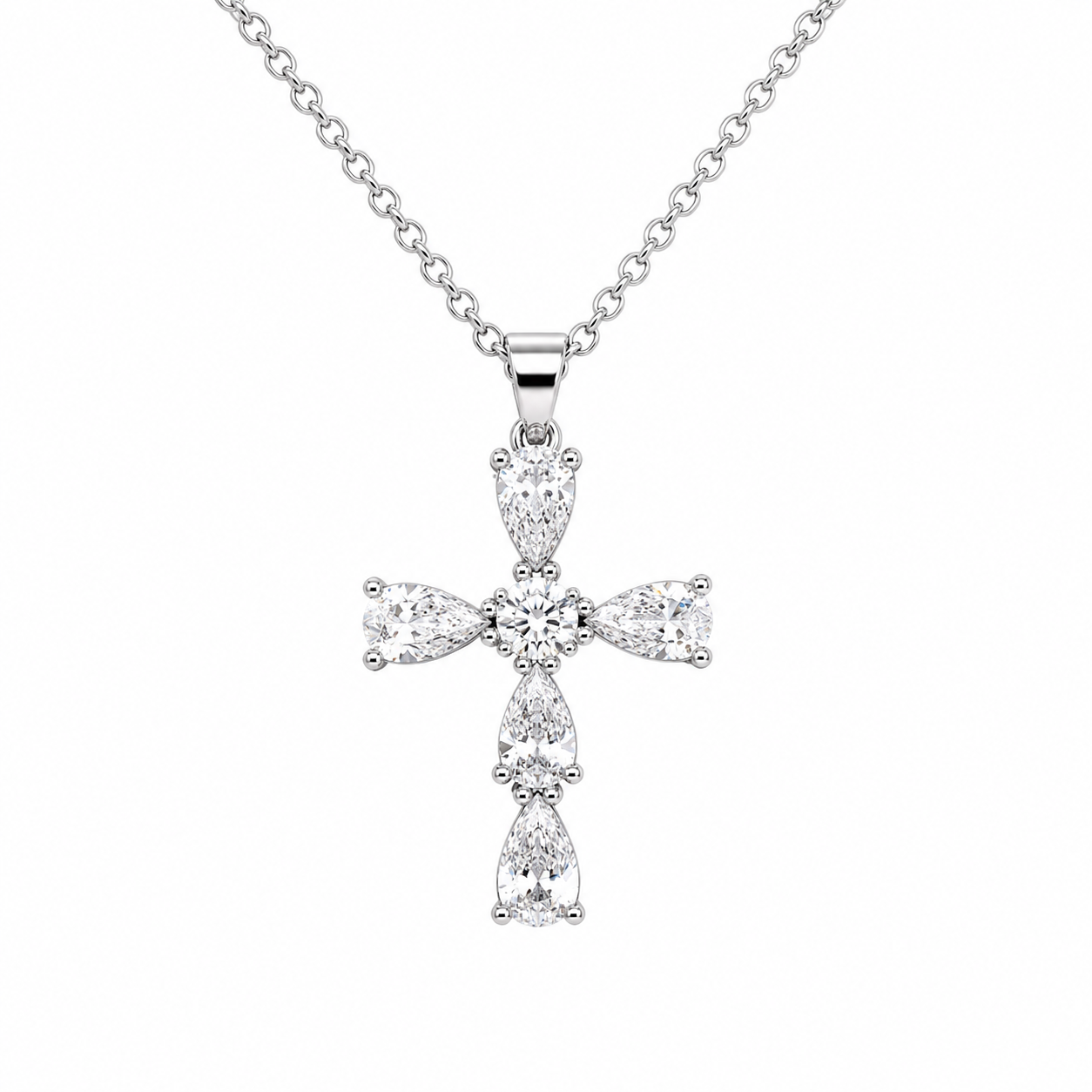 Cubic Zirconia Teardrop Cross Pendant Necklace Silver