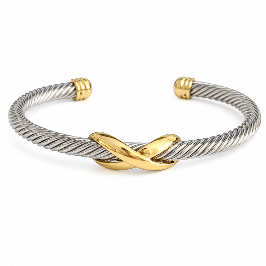 Silver Cable Station Gold X Bracelet