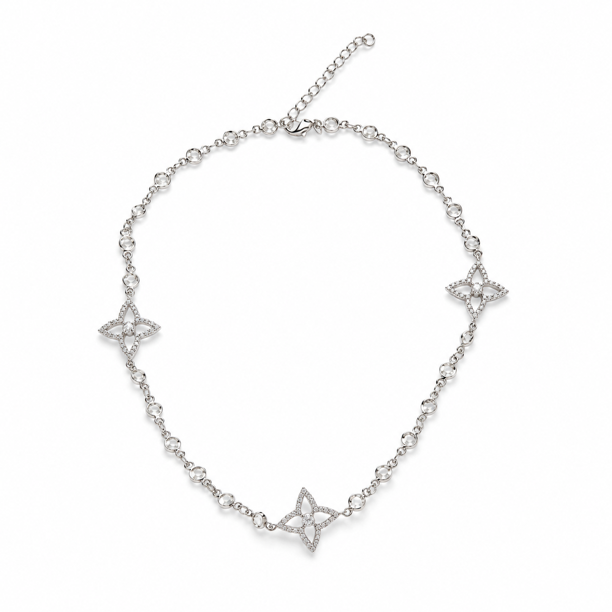 Silver Tone Celestial Blossom Station Necklace