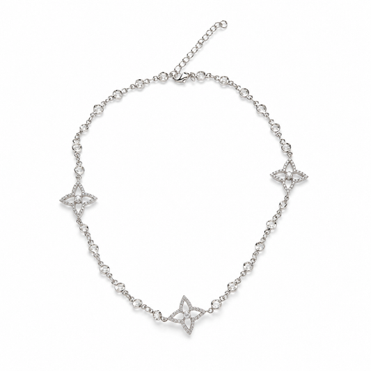 Silver Tone Celestial Blossom Station Necklace