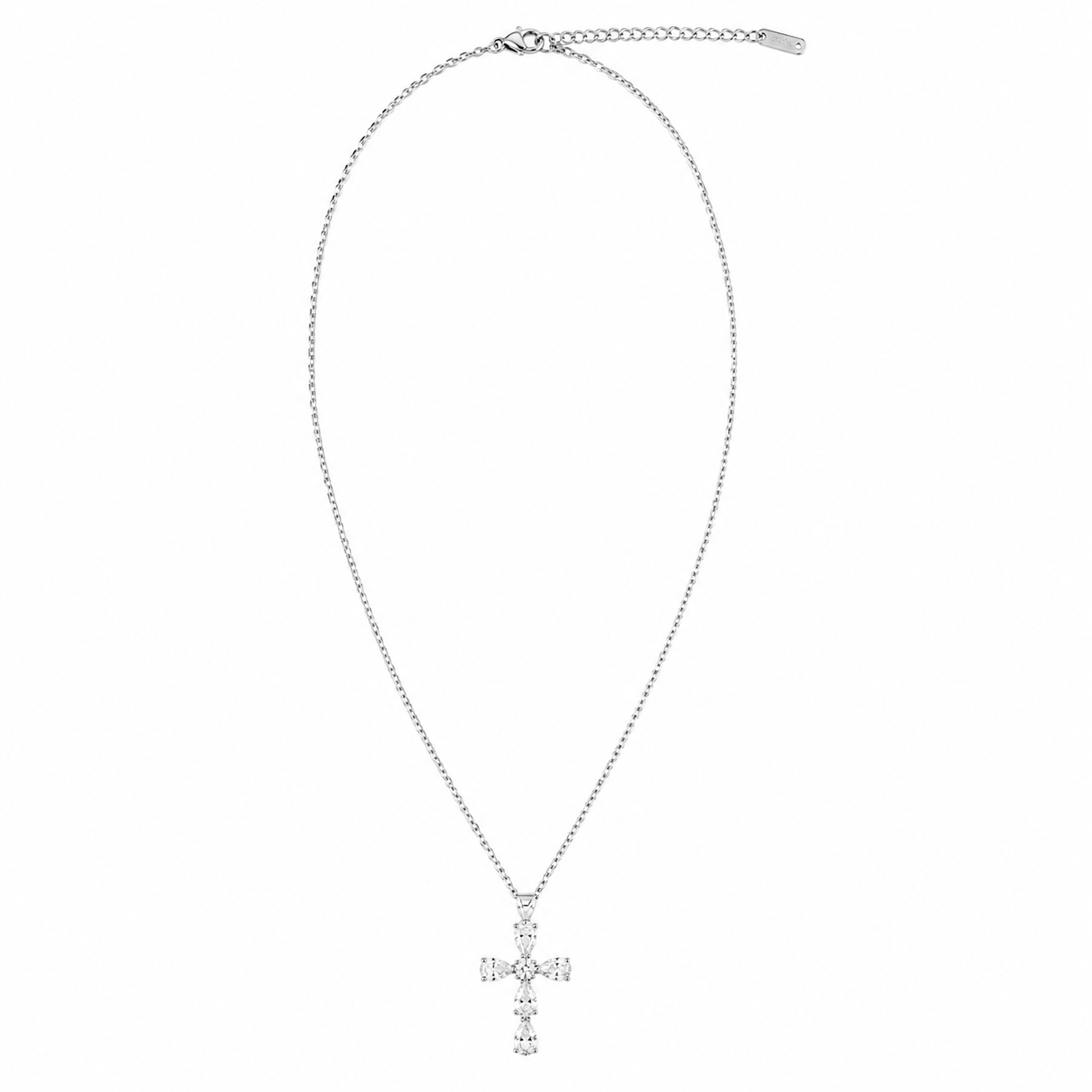Cubic Zirconia Teardrop Cross Pendant Necklace Silver