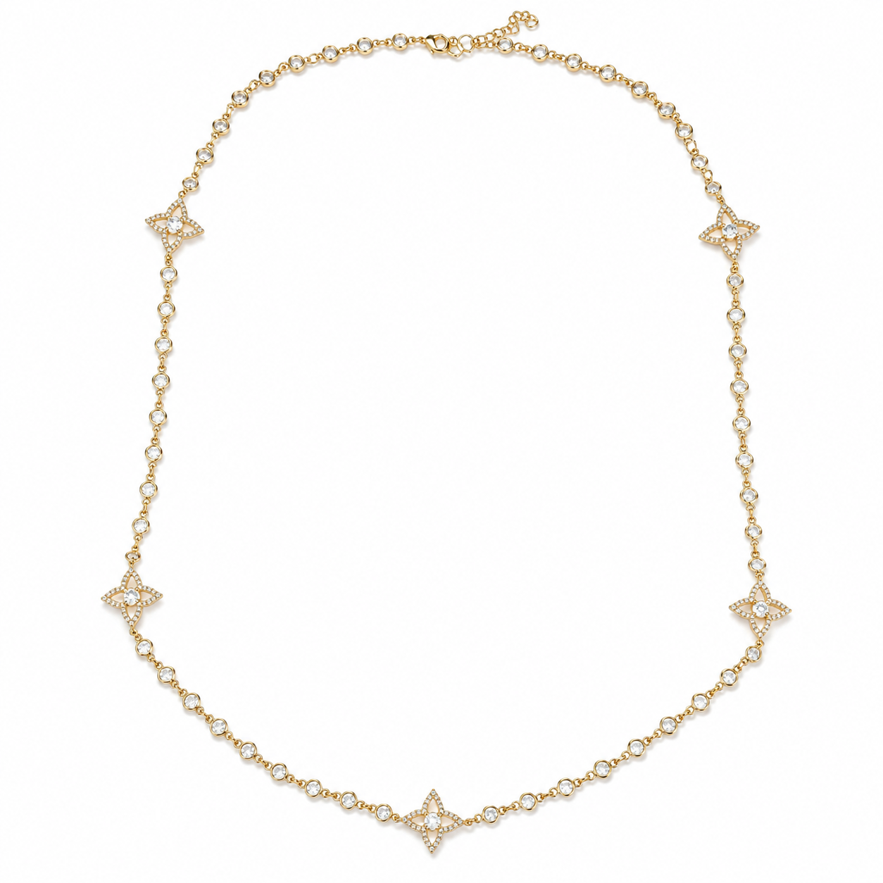 Golden Tone Starlight Clover Necklace
