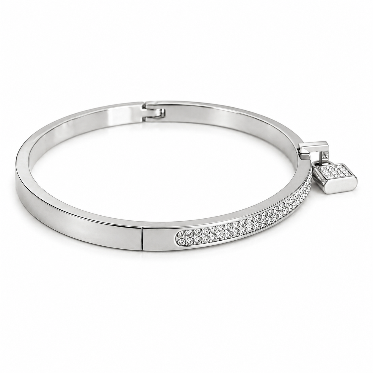 Silver Lock Crystal Bangle