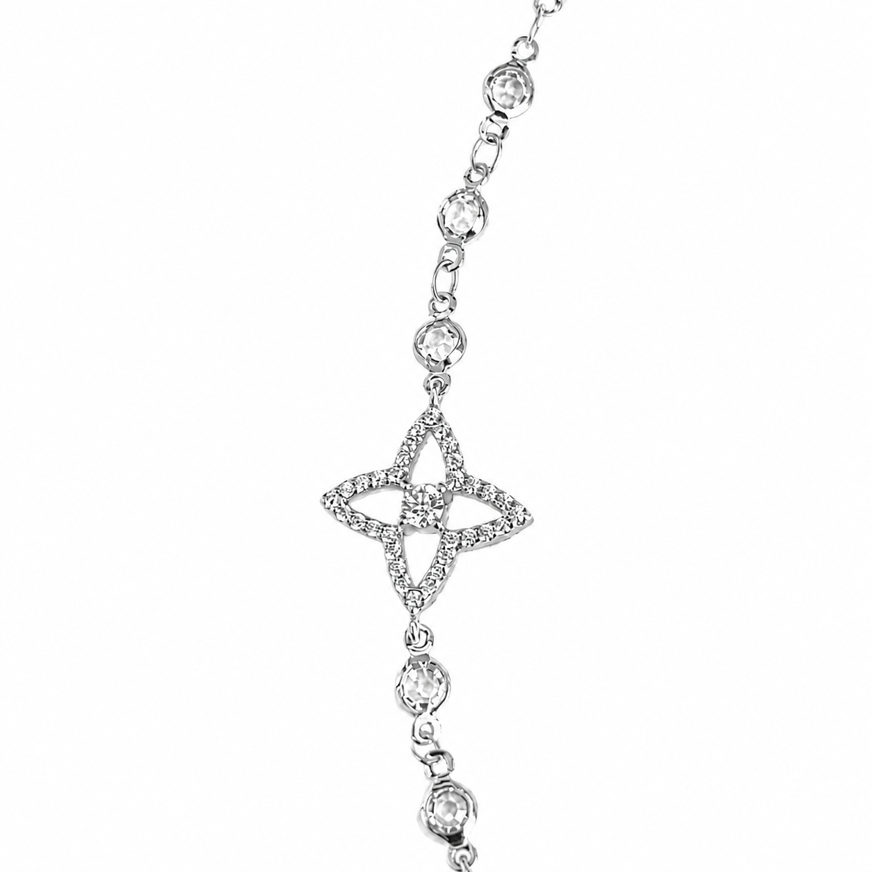 Silver Tone Starlight Clover Necklace