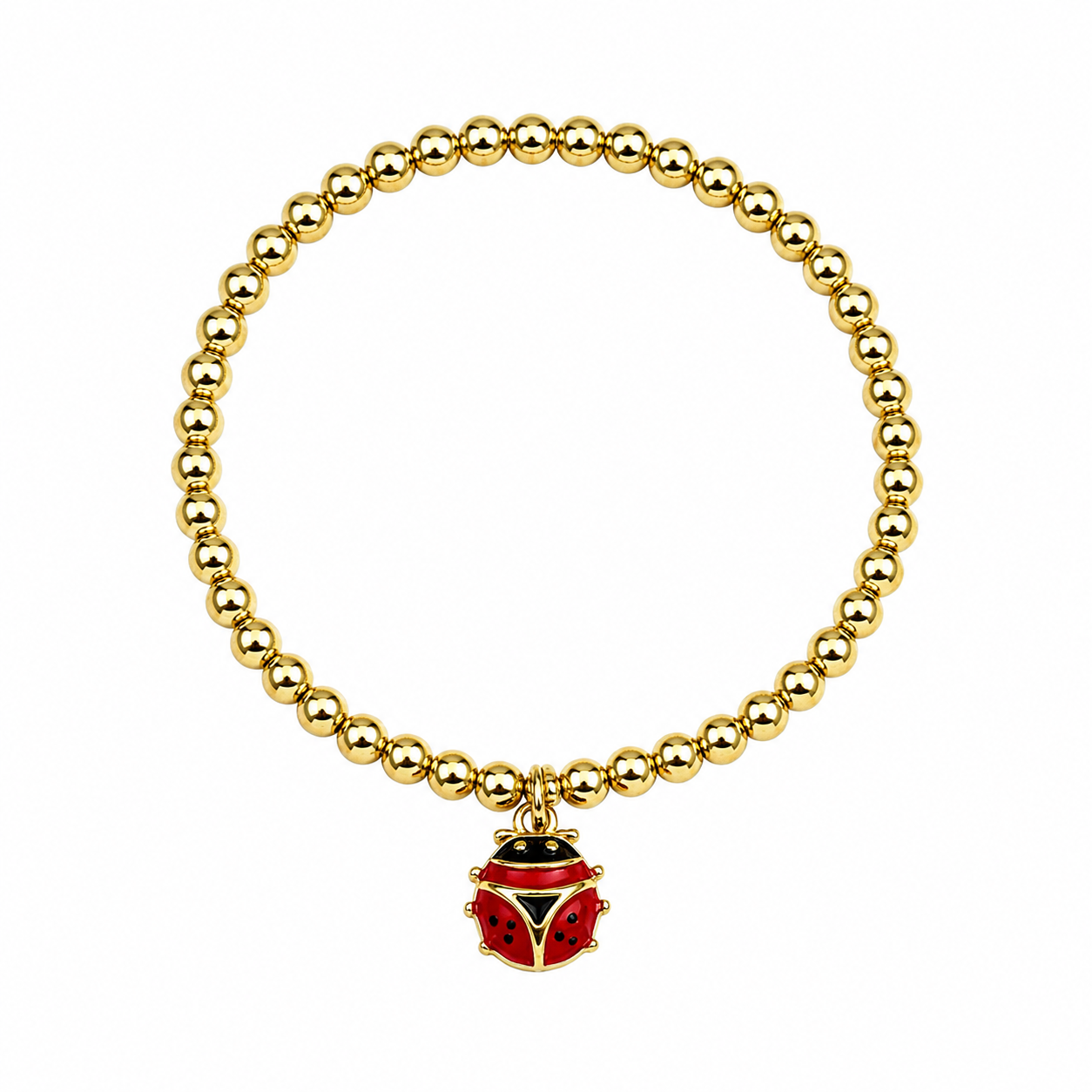 Lucky Ladybug Gold Beaded Bracelet
