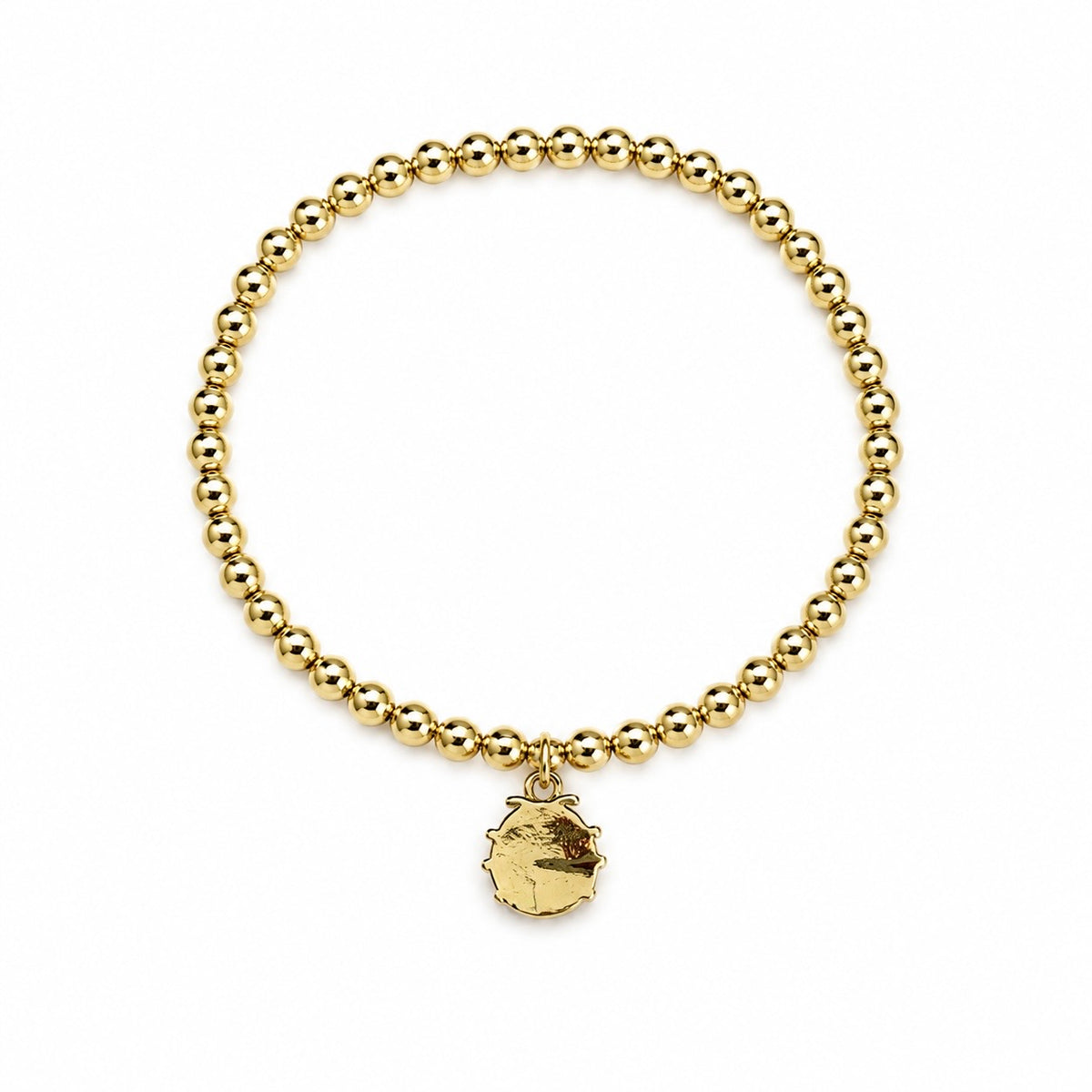 Pulsera de cuentas doradas de mariquita de la suerte