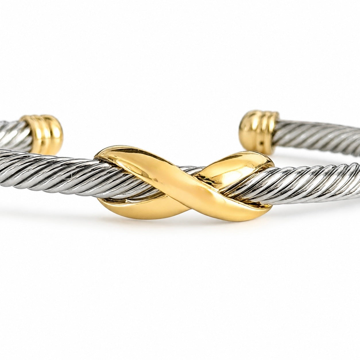 Silver Cable Station Gold X Bracelet