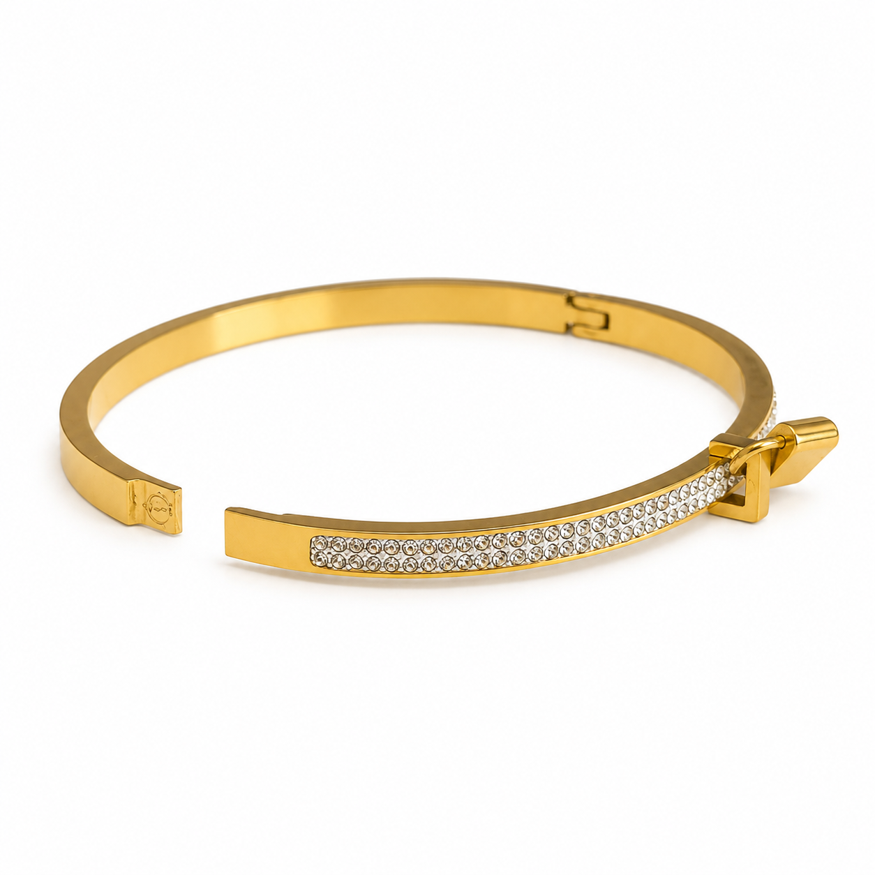 Gold Tone Lock Crystal Bangle