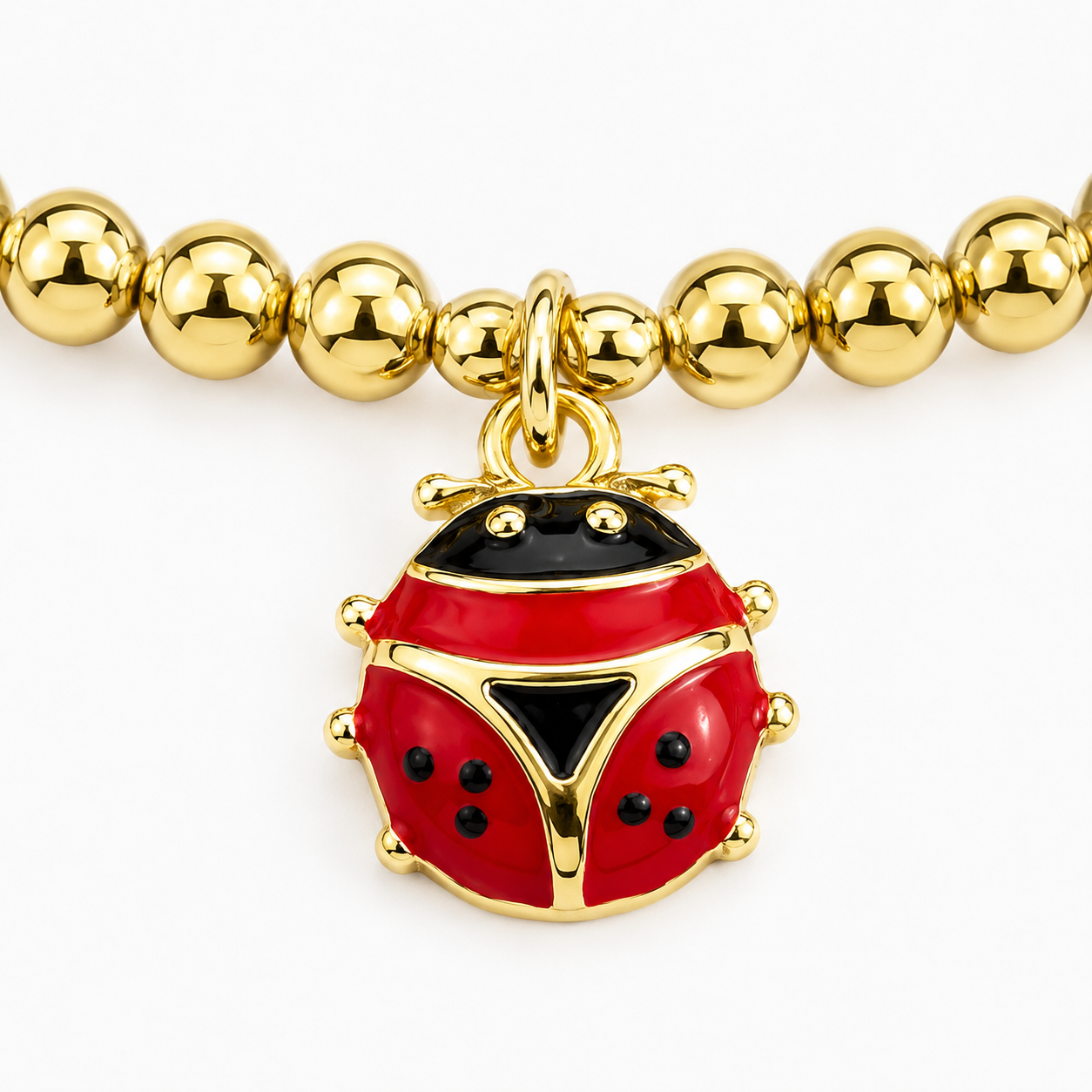Lucky Ladybug Gold Beaded Bracelet