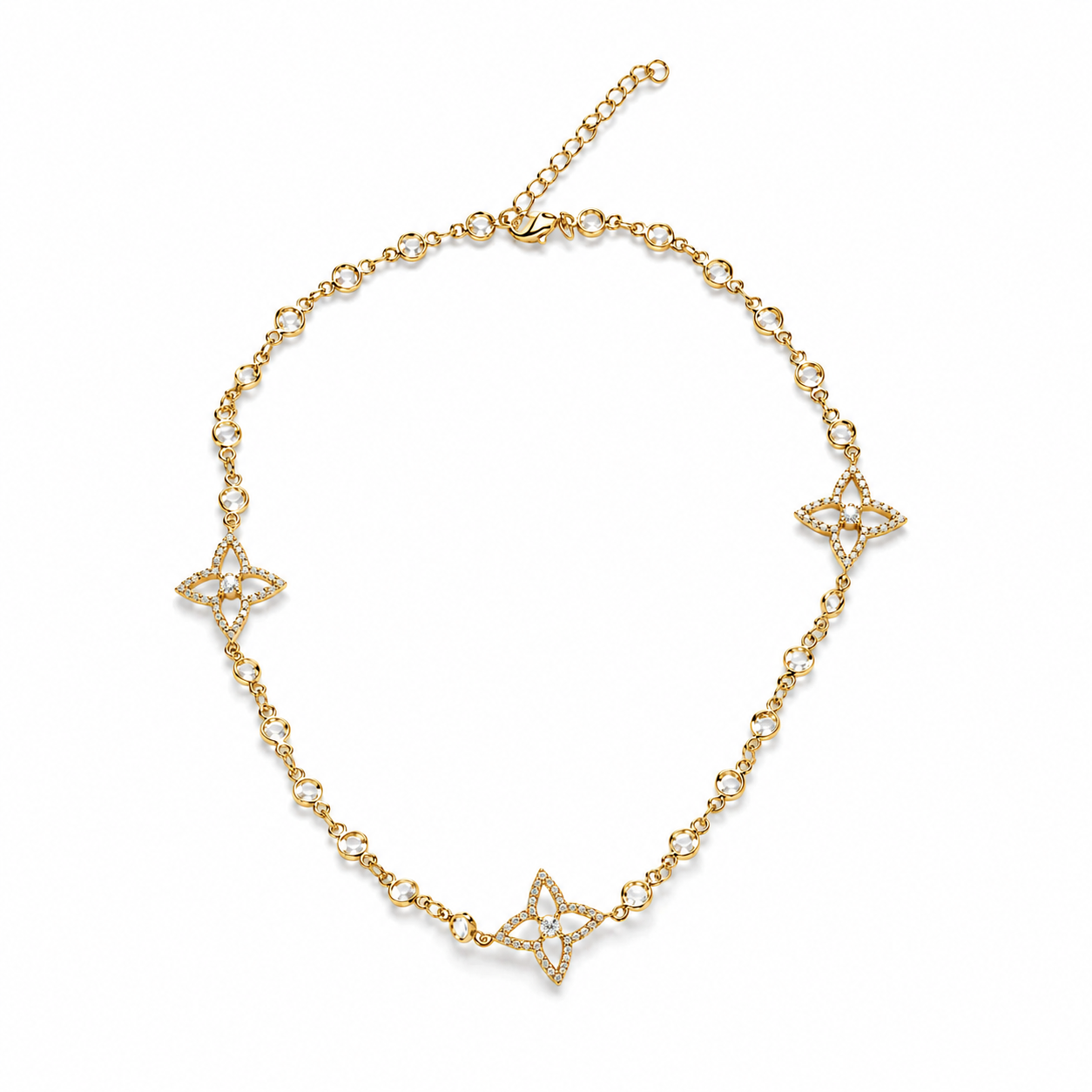 Gold Tone Celestial Blossom Station Necklace