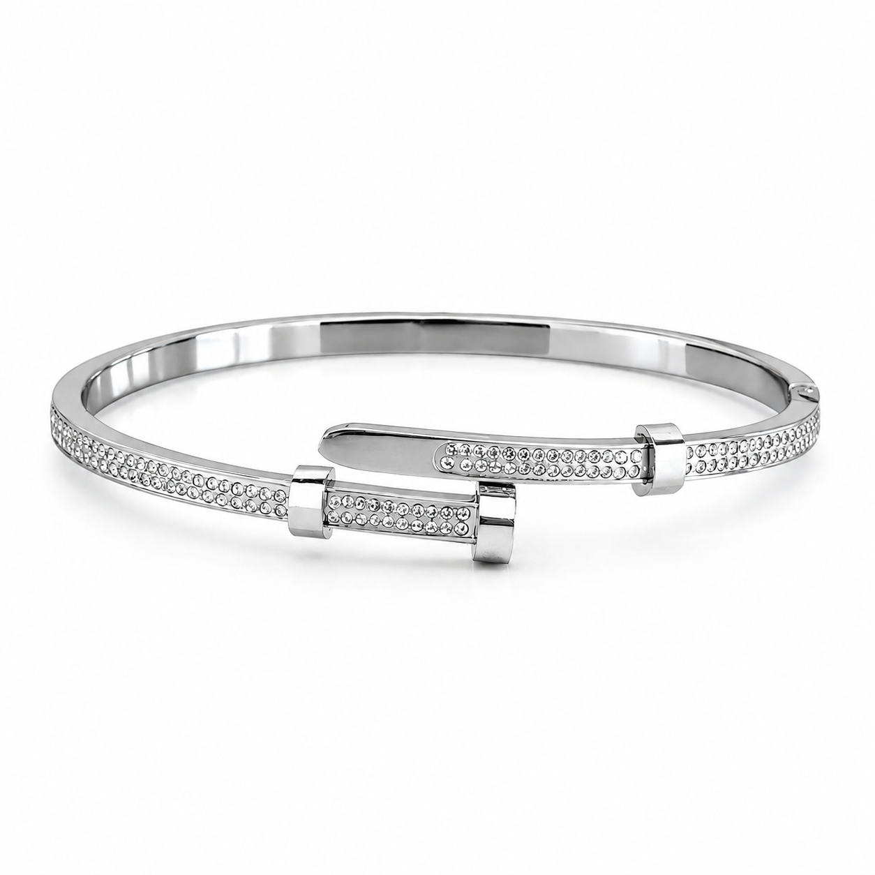 Silver Tone Crystal Nail Wrap Bangle Bracelet