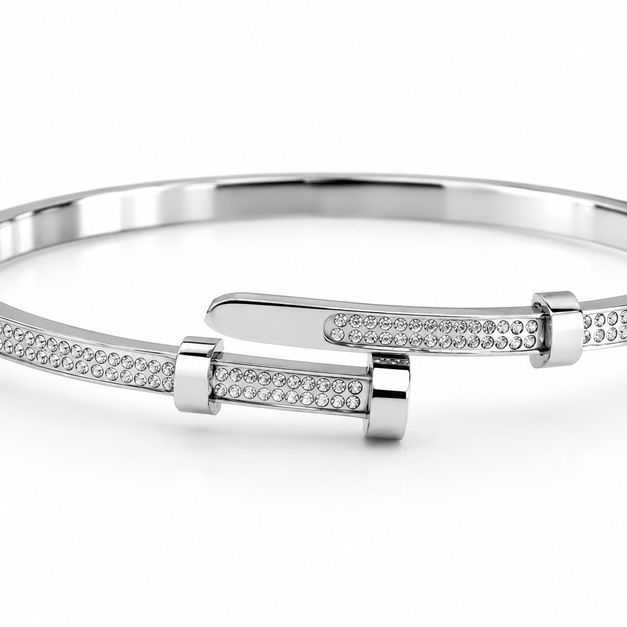 Silver Tone Crystal Nail Wrap Bangle Bracelet