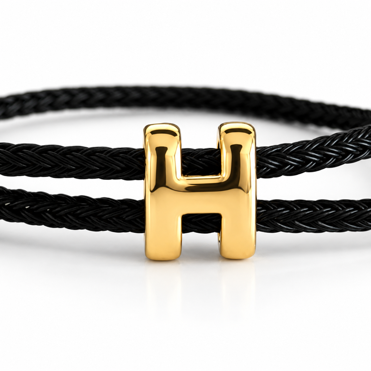 Black Braided Cord H Charm Adjustable Bracelet
