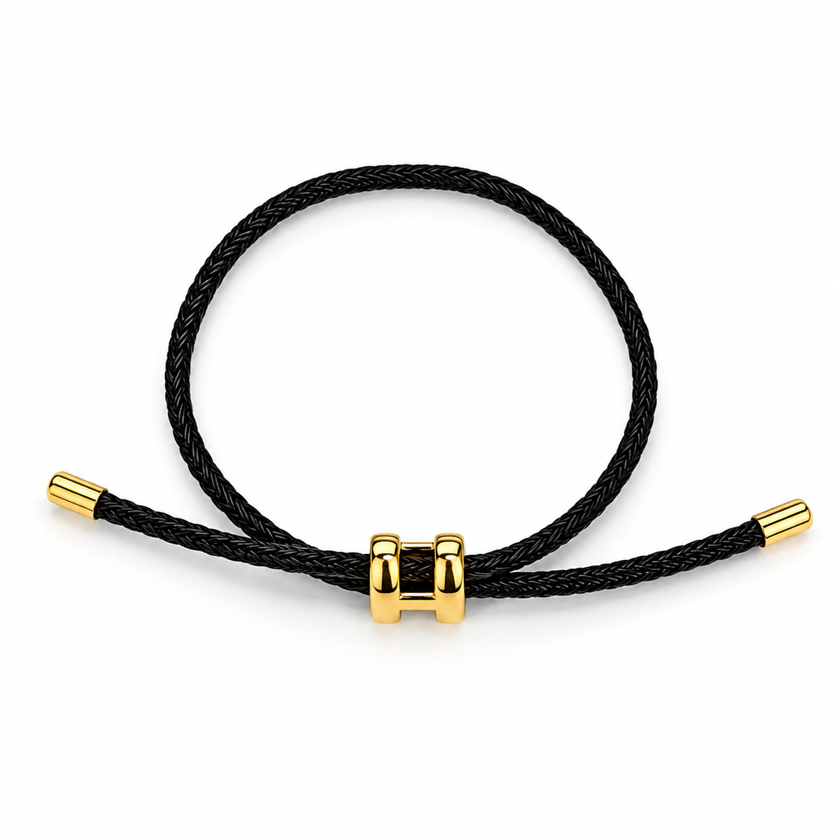 Black Braided Cord H Charm Adjustable Bracelet