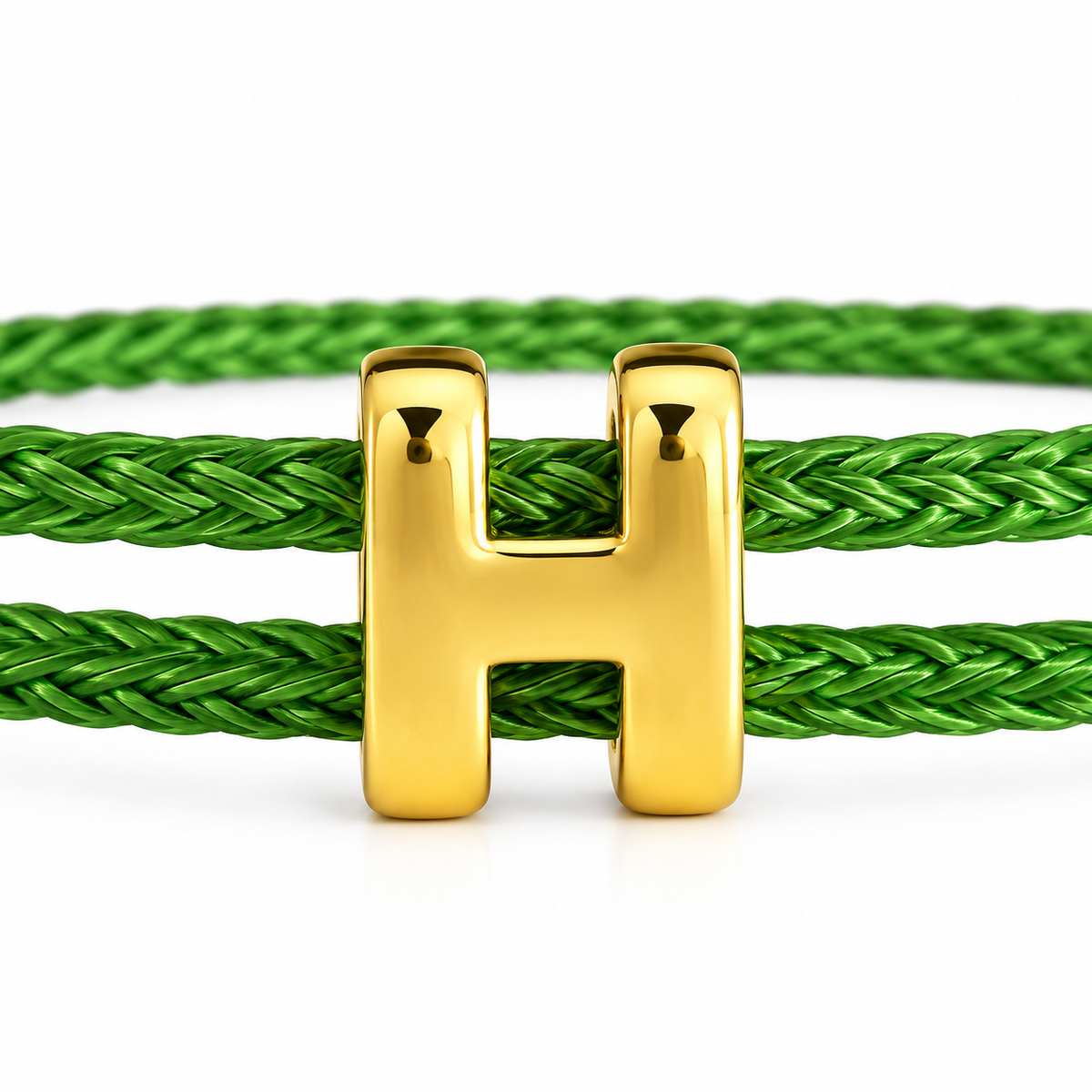 Green Braided Cord H Charm Adjustable Bracelet