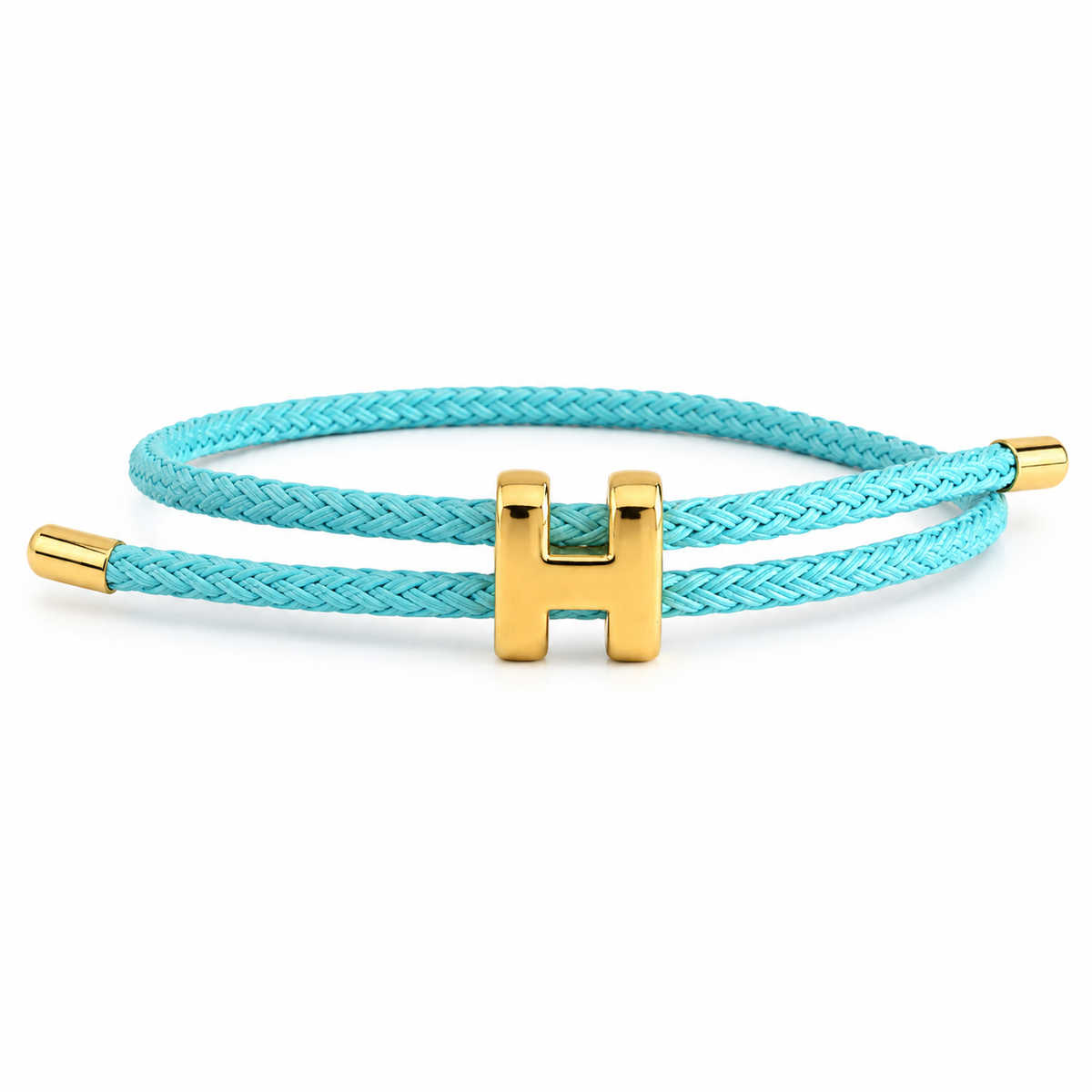 Turquoise Braided Cord H Charm Adjustable Bracelet