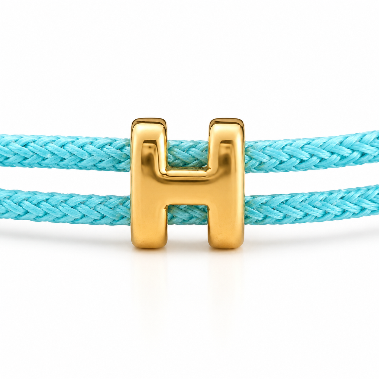 Turquoise Braided Cord H Charm Adjustable Bracelet
