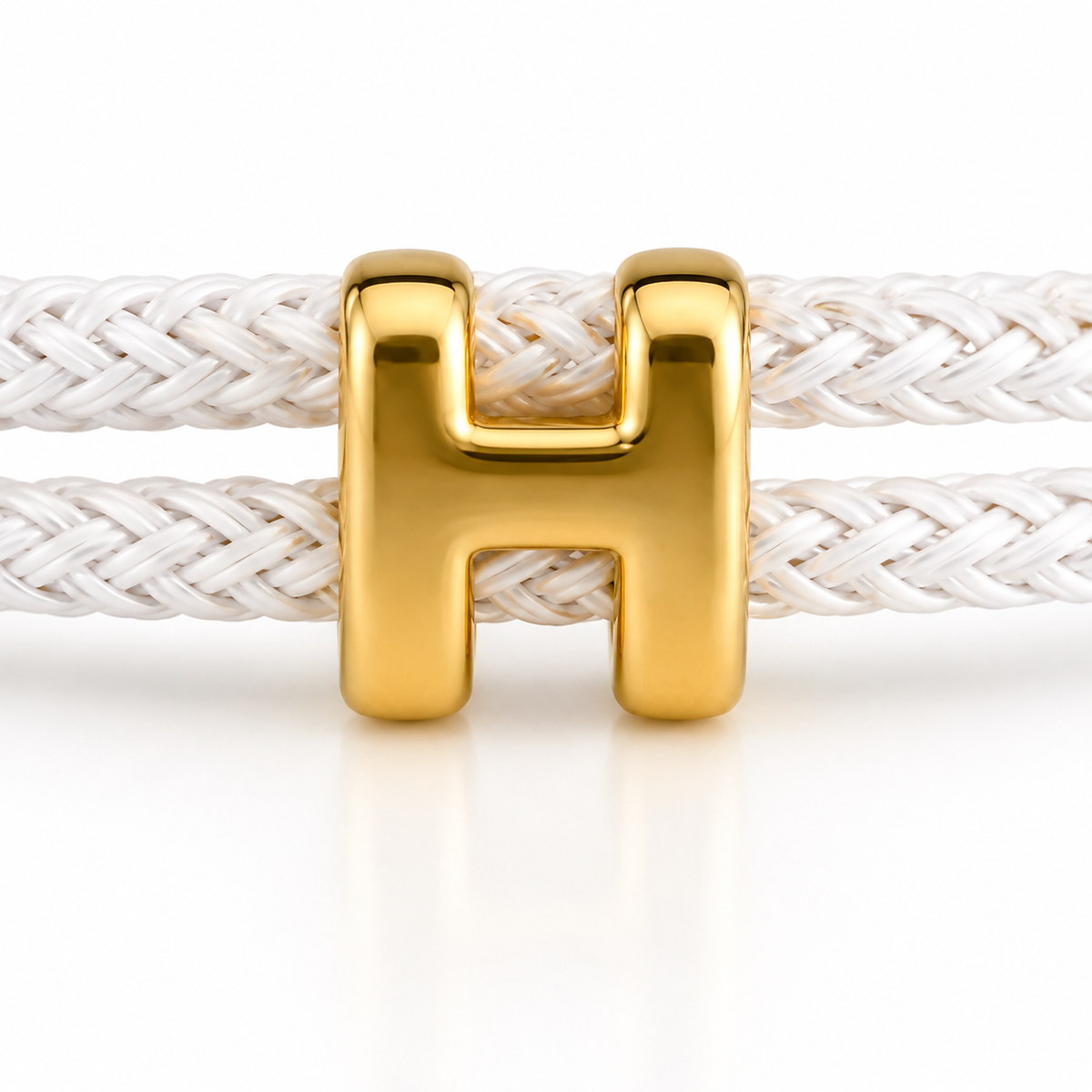 White Braided Cord H Charm Adjustable Bracelet