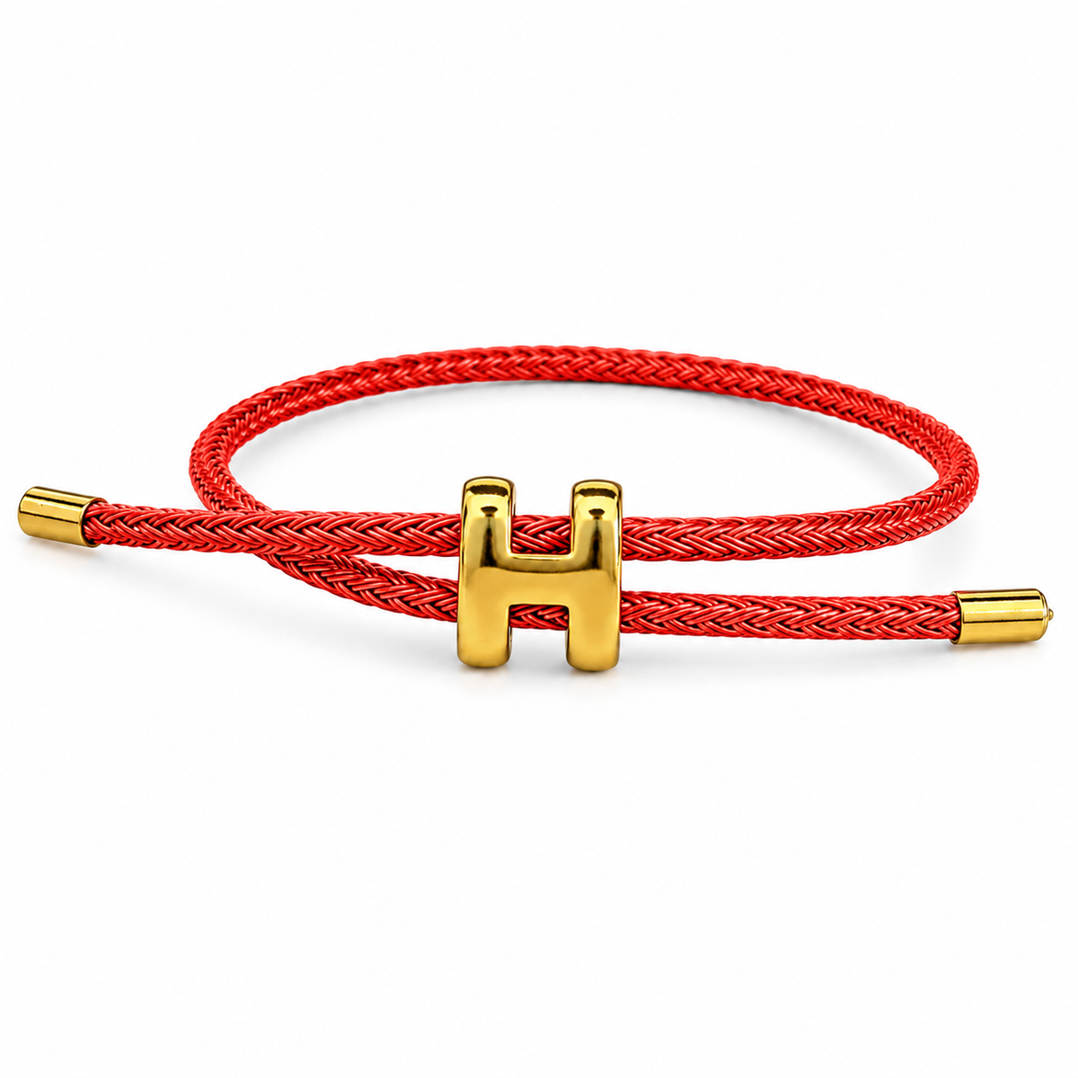 Coral Braided Cord H Charm Adjustable Bracelet