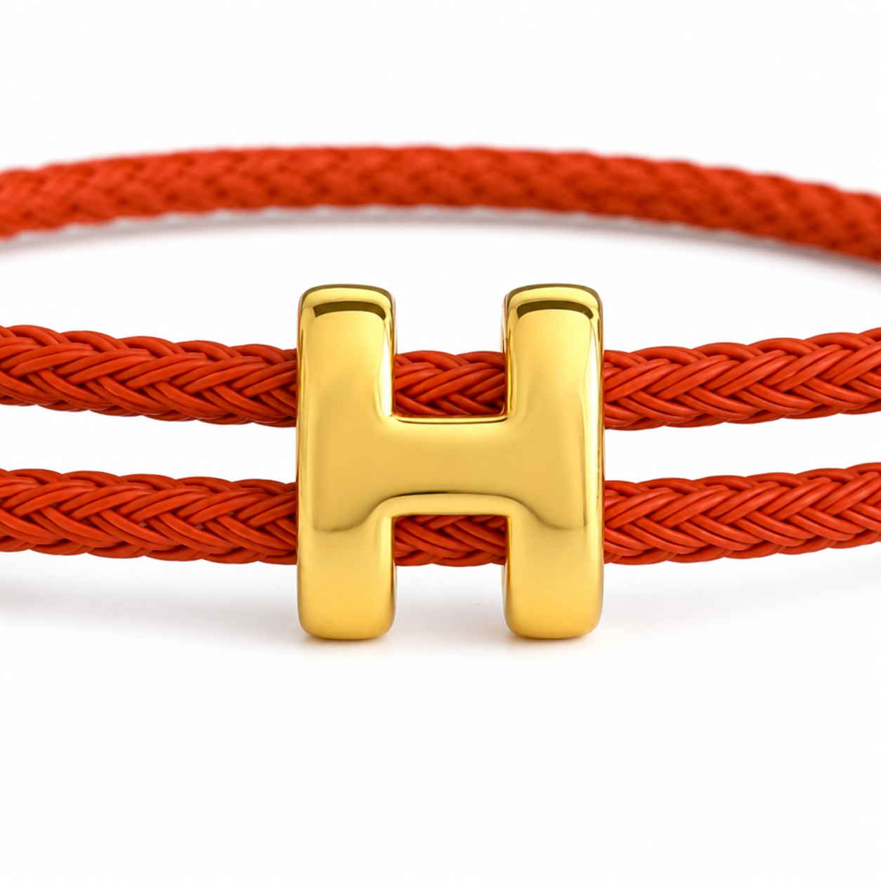 Coral Braided Cord H Charm Adjustable Bracelet