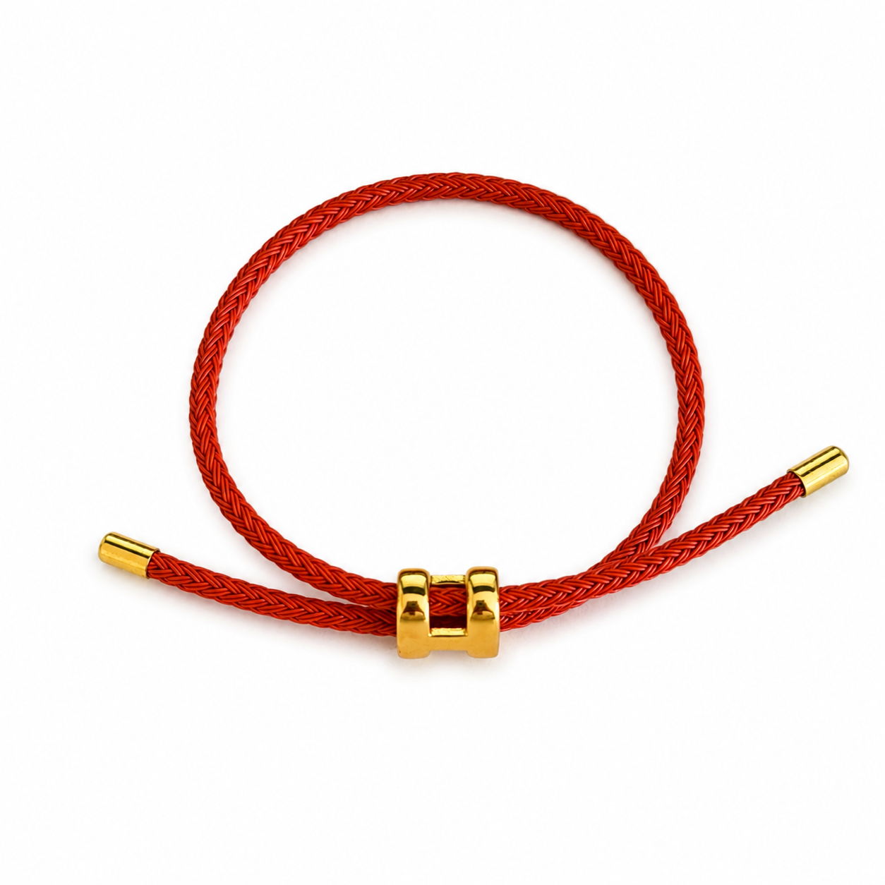 Coral Braided Cord H Charm Adjustable Bracelet
