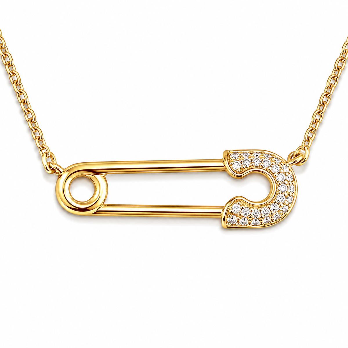 Crystal Safety Pin Pendant Necklace