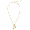 Gold Smiley Safety Pin Pendant Necklace