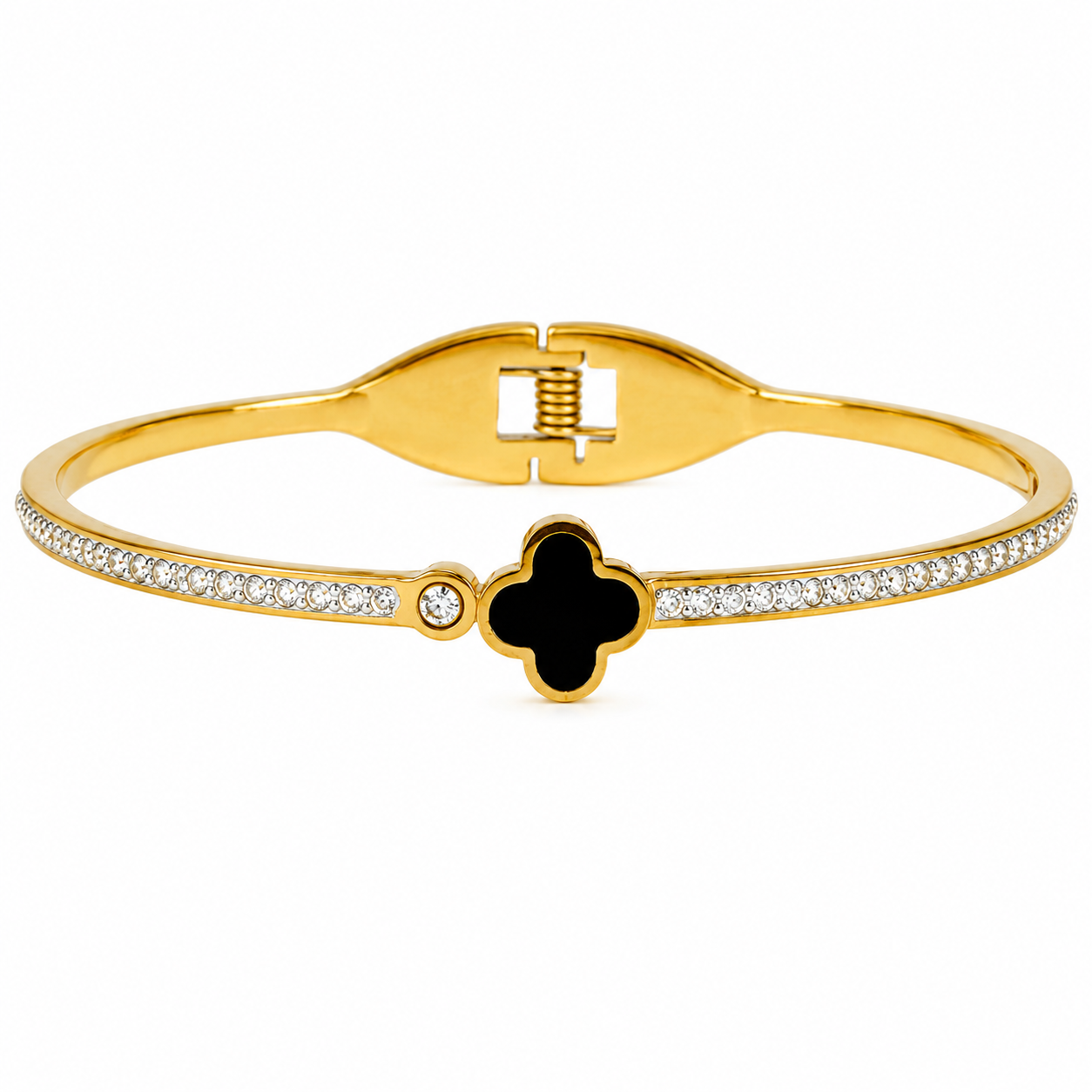 Gold Black Clover Pave Cubic Zirconia