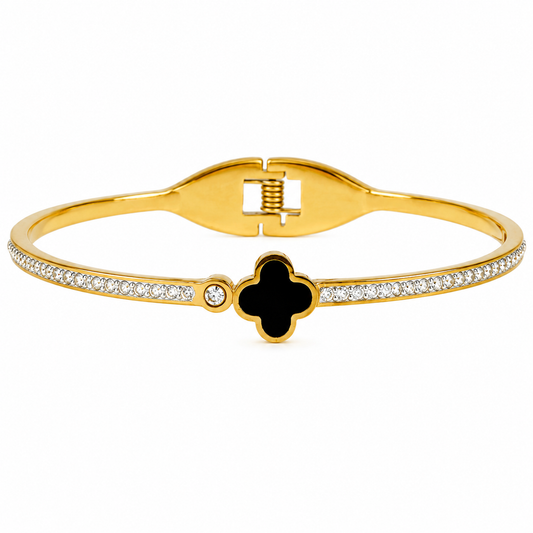 Gold Black Clover Pave Cubic Zirconia