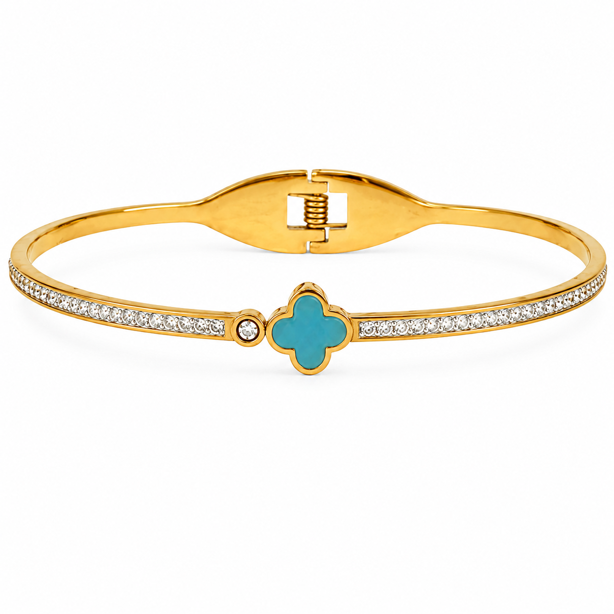 Gold Teal Clover Pave Cubic Zirconia