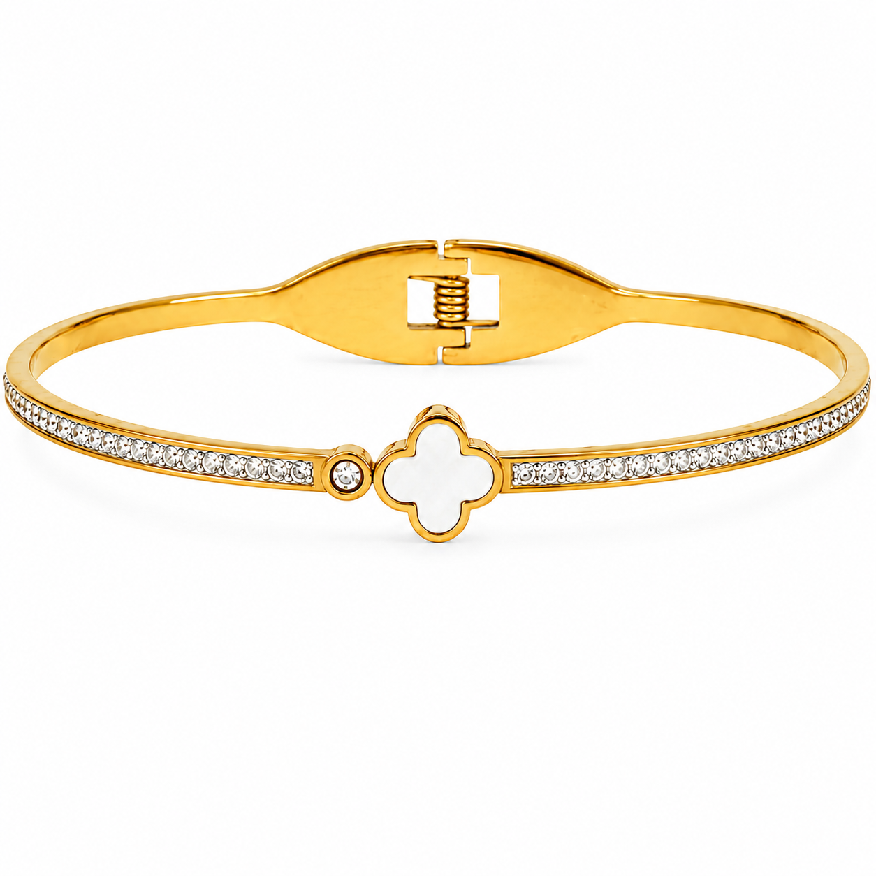 Gold Mother Of Pearl Enamel Clover White Shell