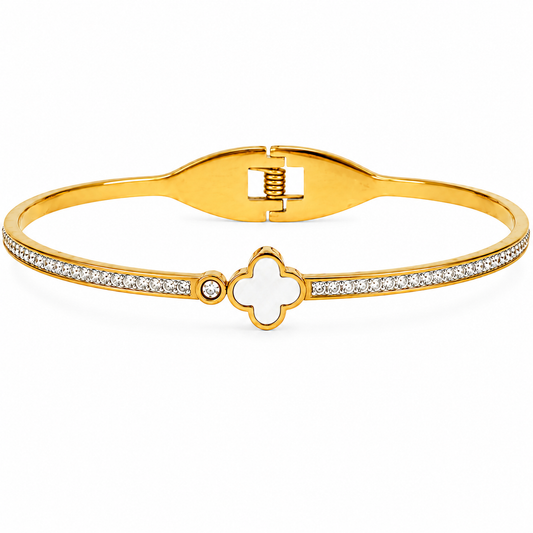 Gold Mother Of Pearl Enamel Clover White Shell