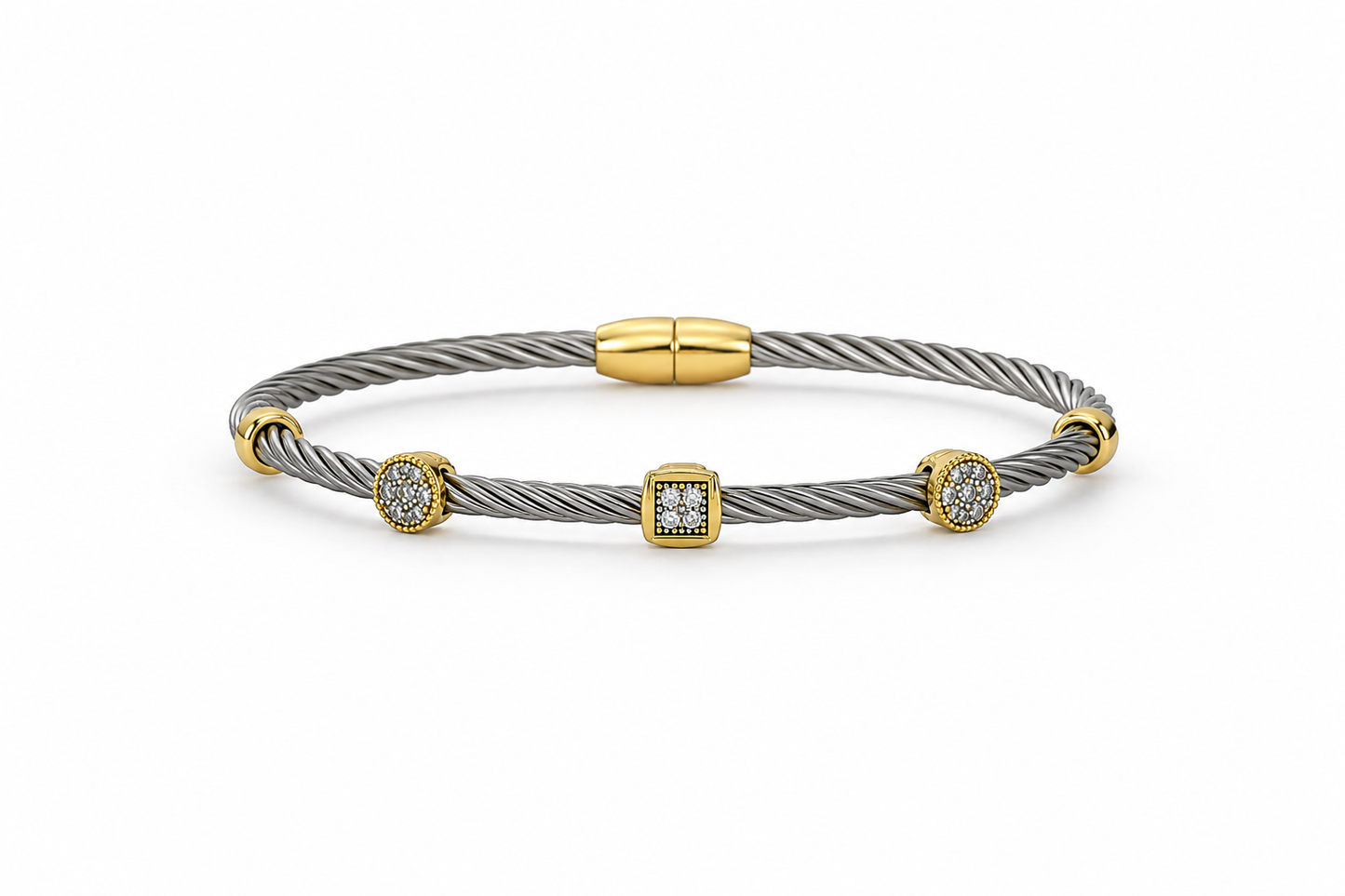 Two Tone CZ Twisted Cable Bracelet