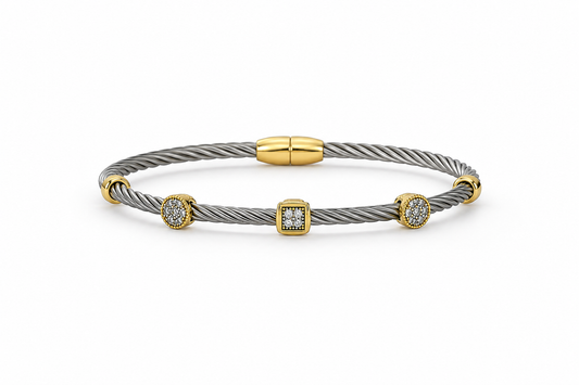 Two Tone CZ Twisted Cable Bracelet