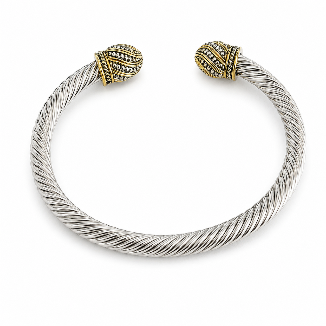 Silver Twisted Rope Cable CZ Dome Bracelet