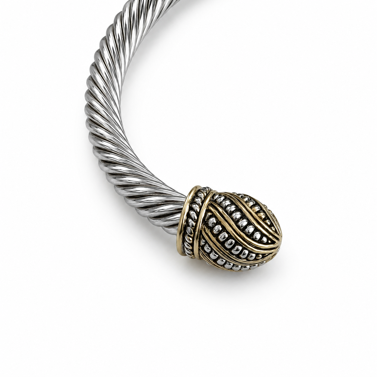 Silver Twisted Rope Cable CZ Dome Bracelet