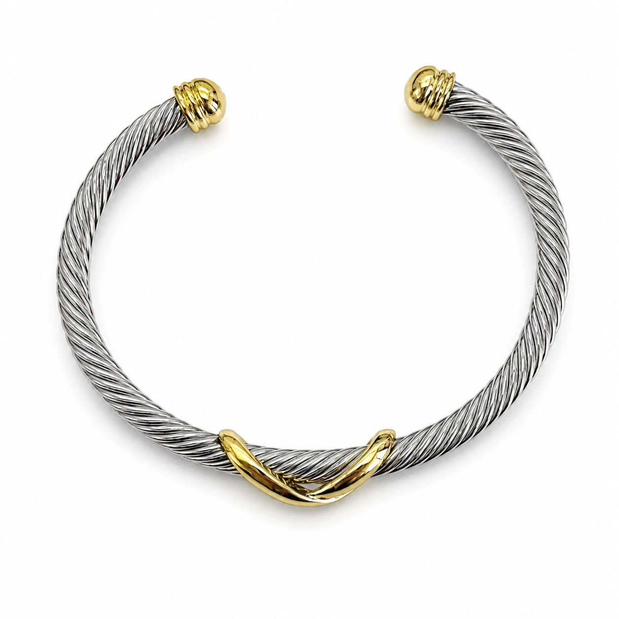 Silver Cable Station Gold X Bracelet