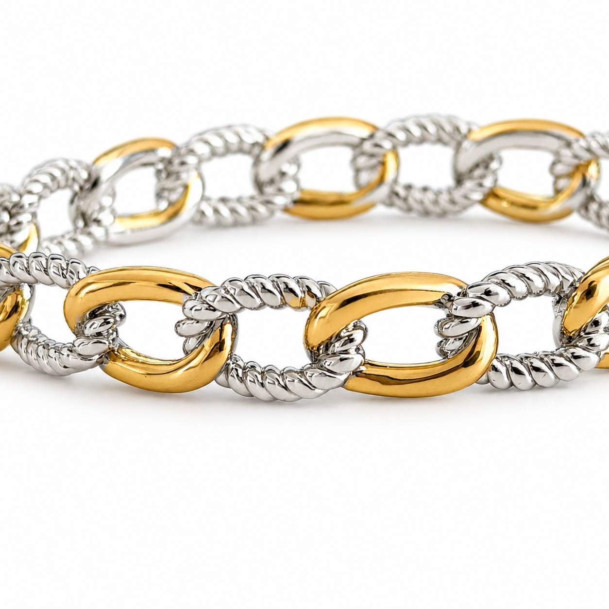 Gold With Silver Roped Twisted Bracelet