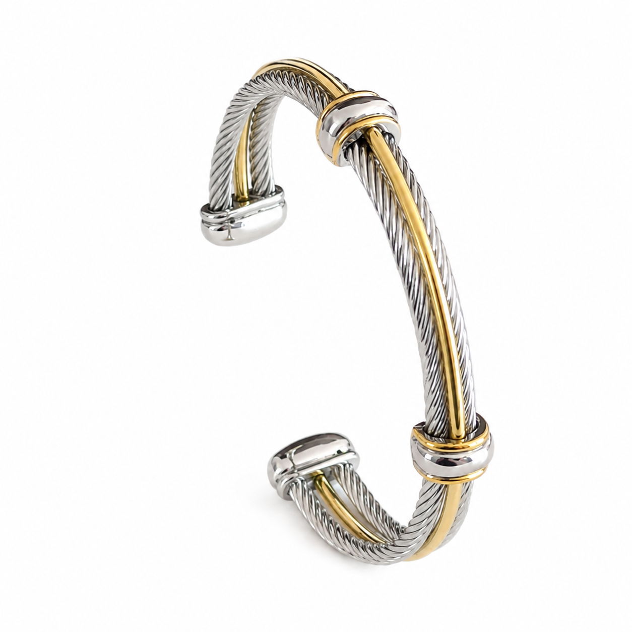 Two Tone Bar Cable Cuff Bracelet